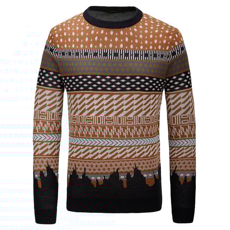 Herrepullover med rund hals og kontrast Jacquard-design