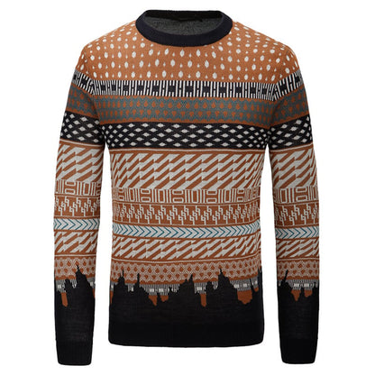 Herrepullover med rund hals og kontrast Jacquard-design