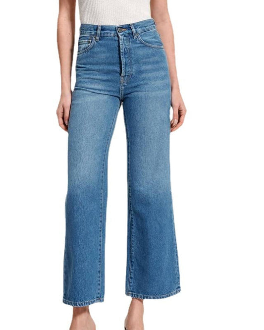 Jeans da Donna Primaverili a Vita Alta con Gamba Dritta Cropped in Stile Retrò