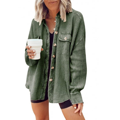 Chaqueta Camisa para Mujer con Cuello Solapa, Bolsillos Frontales y Dobladillo Irregular