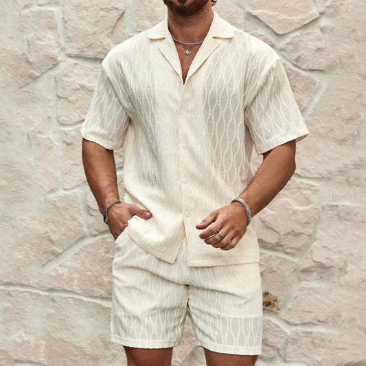 Set Estivo Casual da Uomo con Camicia a Maniche Corte e Pantaloncini Abbinati