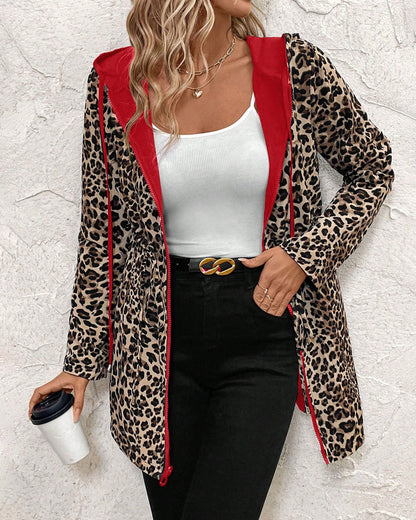 Cardigan Reversibile da Donna con Stampa Leopardo e Tasche