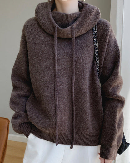 Maglione da Donna Pullover in Maglia con Colletto Peter Pan e Maniche Lunghe