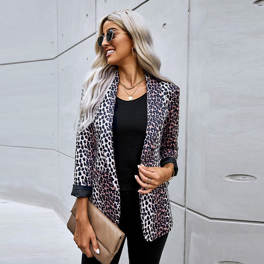 Blazer a stampa leopardata con vestibilità ampia – Ideale per primavera e autunno