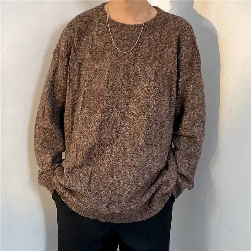 Maglione da Uomo Invernale a Maniche Lunghe con Motivo a Rete a Diamante