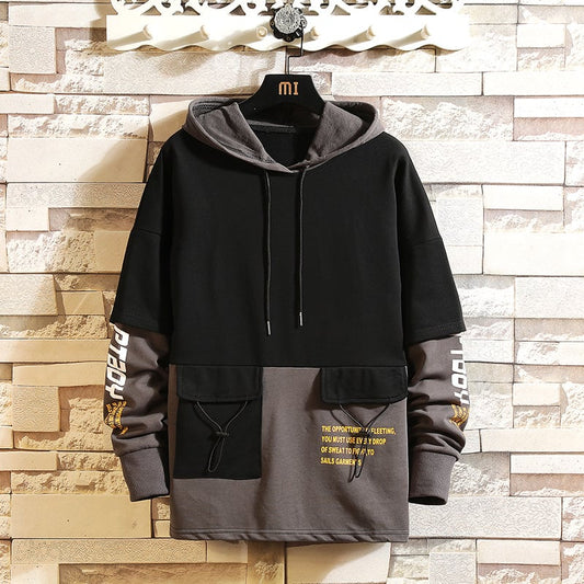 Maglione da Uomo a Scollo con Cappuccio e Design a Blocchi di Colore