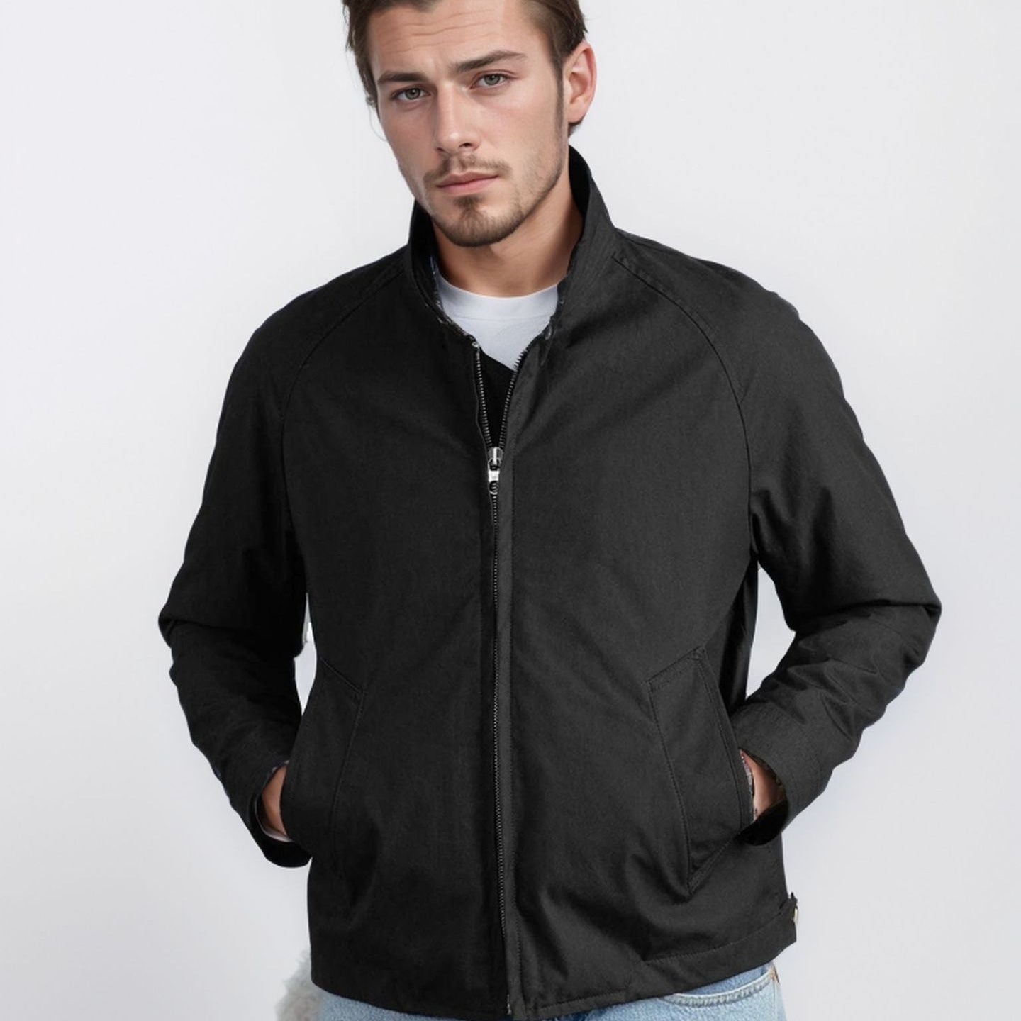 Herrejakke til foråret i halvlang løs pasform med lange ærmer