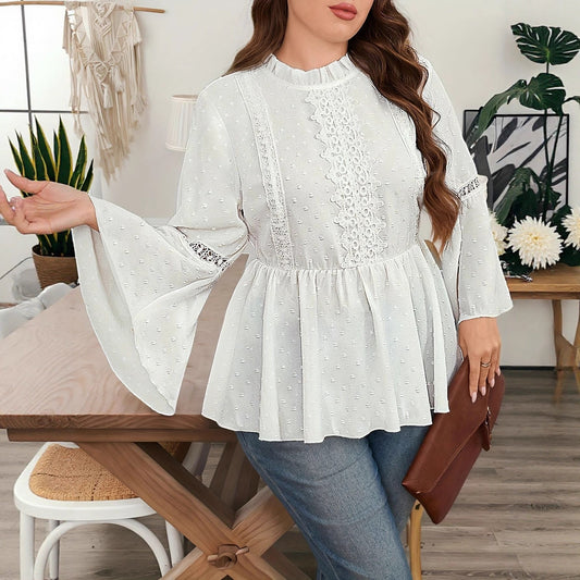 Women's Long Sleeve Shirt Solid Color with Bell Sleeves