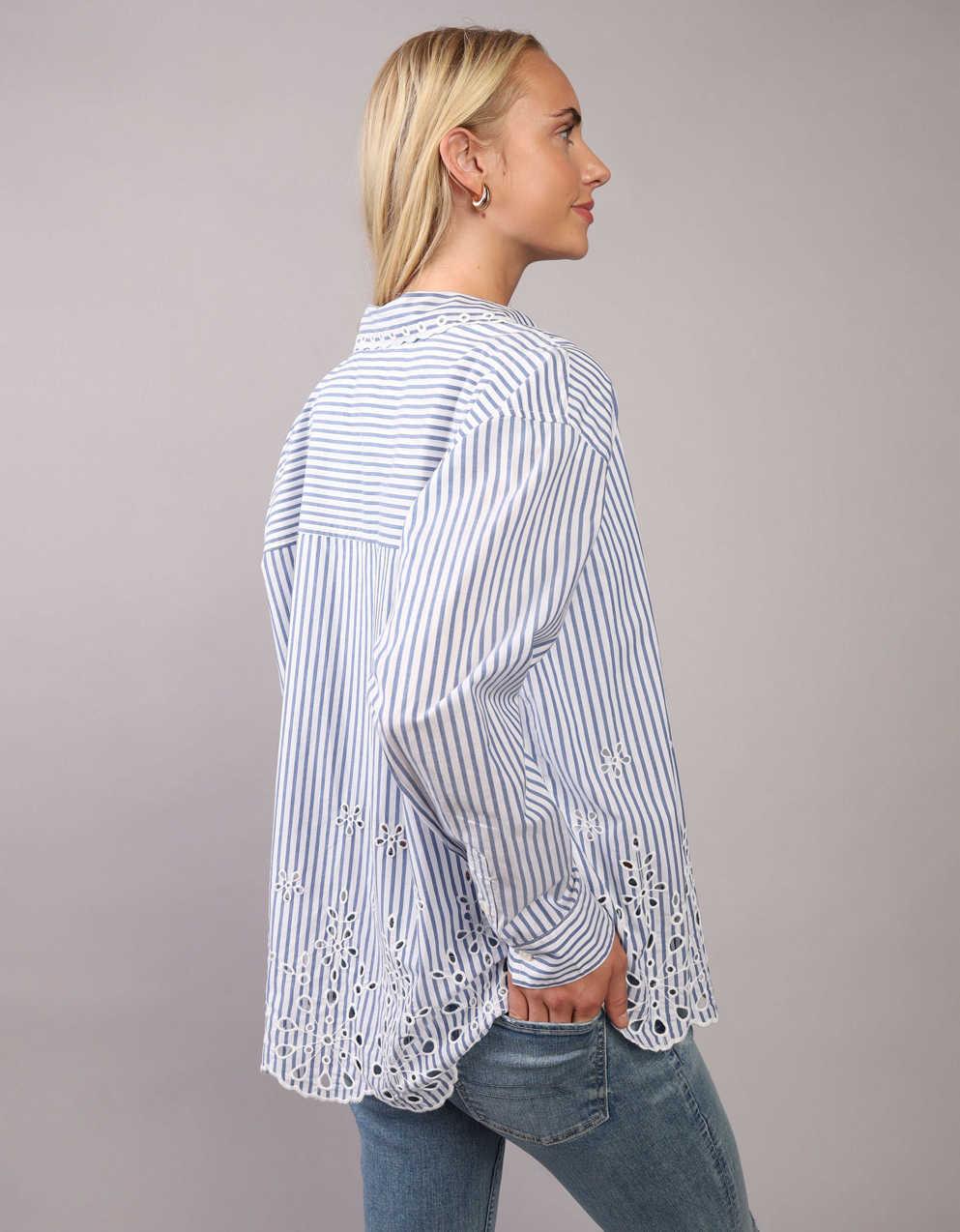 Camicia da Donna Oversize con Ricami e Colletto