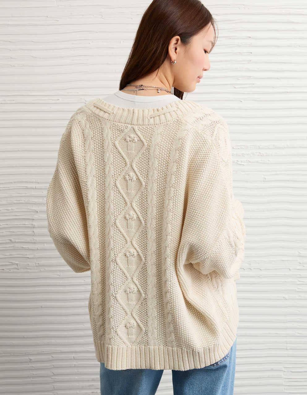 Cardigan da Donna a Treccia con Apertura Frontale e Orlo a Coste