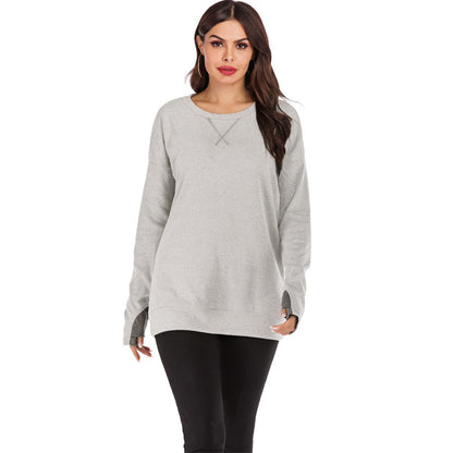 Maglione Pullover Donna a Maniche Lunghe con Scollo Rotondo, Vestibilità Ampia e Colore Tinta Unita