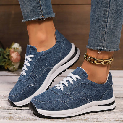 Scarpe Sportive da Donna con Zeppa Allacciatura Punta Tonda e Tacco Medio