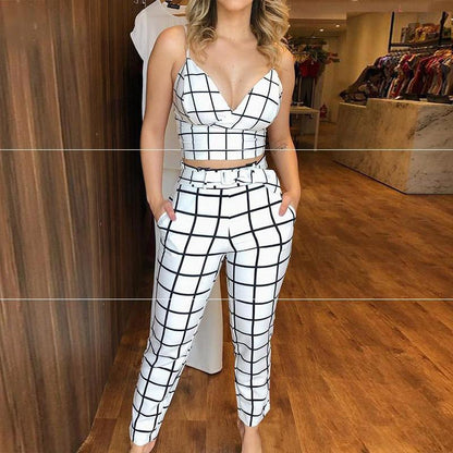 Completo Estivo da Donna in Due Pezzi con Top a Maniche Corte e Pantaloni Coordinati