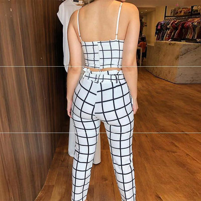 Completo Estivo da Donna in Due Pezzi con Top a Maniche Corte e Pantaloni Coordinati