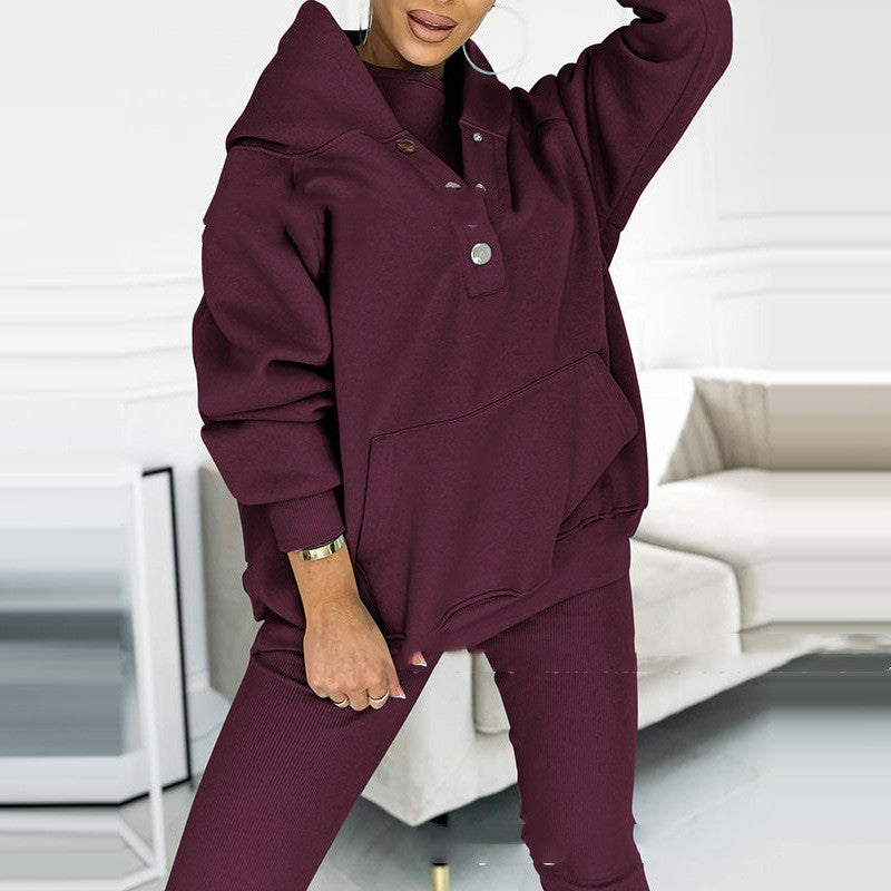 Completo da Donna in 3 Pezzi con Felpa con Cappuccio, Gilet Senza Maniche e Pantaloni Slim Fit