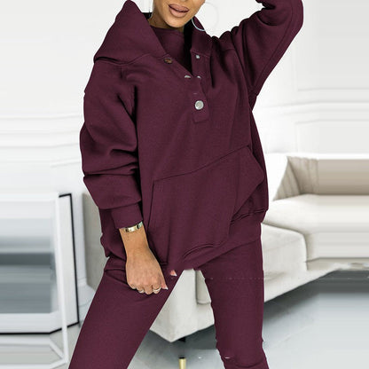 Completo da Donna in 3 Pezzi con Felpa con Cappuccio, Gilet Senza Maniche e Pantaloni Slim Fit