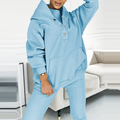 Completo da Donna in 3 Pezzi con Felpa con Cappuccio, Gilet Senza Maniche e Pantaloni Slim Fit