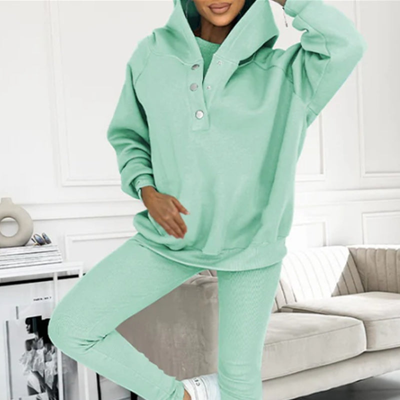 Completo da Donna in 3 Pezzi con Felpa con Cappuccio, Gilet Senza Maniche e Pantaloni Slim Fit