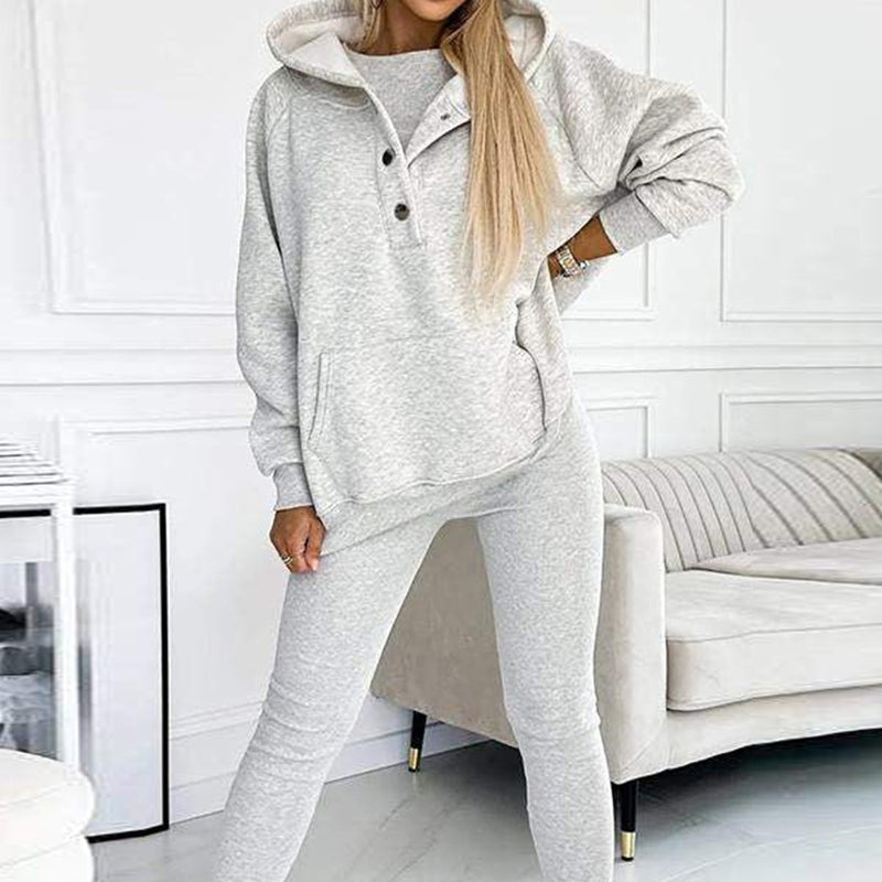 Completo da Donna in 3 Pezzi con Felpa con Cappuccio, Gilet Senza Maniche e Pantaloni Slim Fit