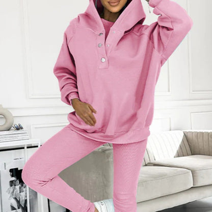 Completo da Donna in 3 Pezzi con Felpa con Cappuccio, Gilet Senza Maniche e Pantaloni Slim Fit