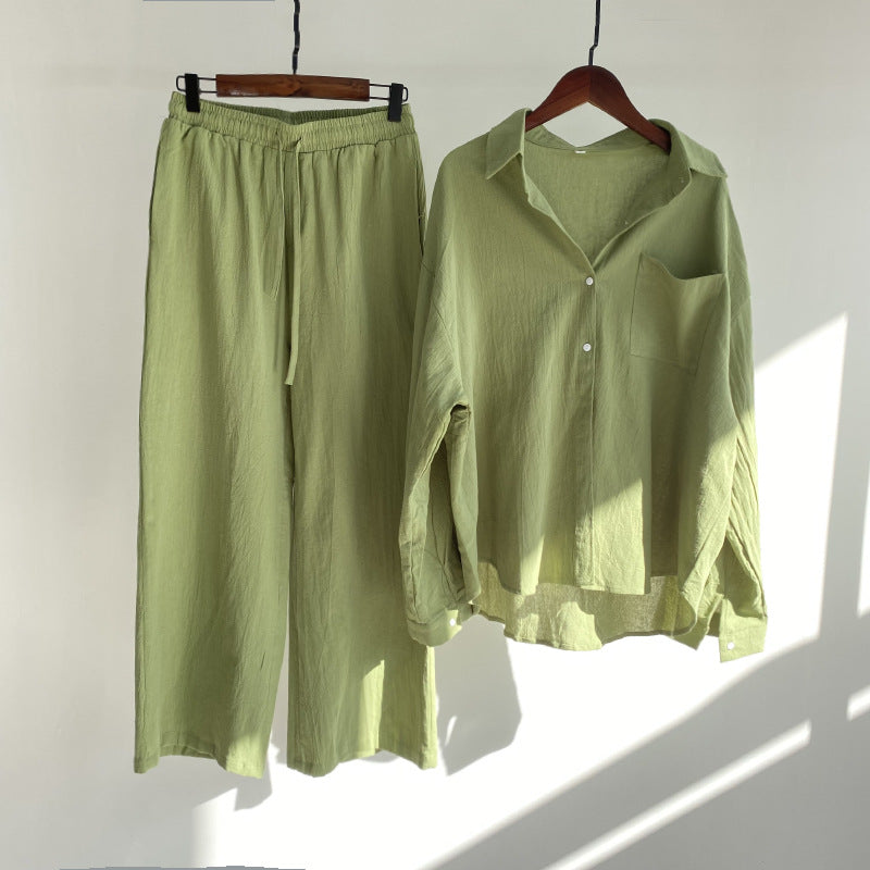 Completo da Donna a Due Pezzi in Cotone-Lino con Camicia e Pantaloni Capri a Vita Alta con Tasche