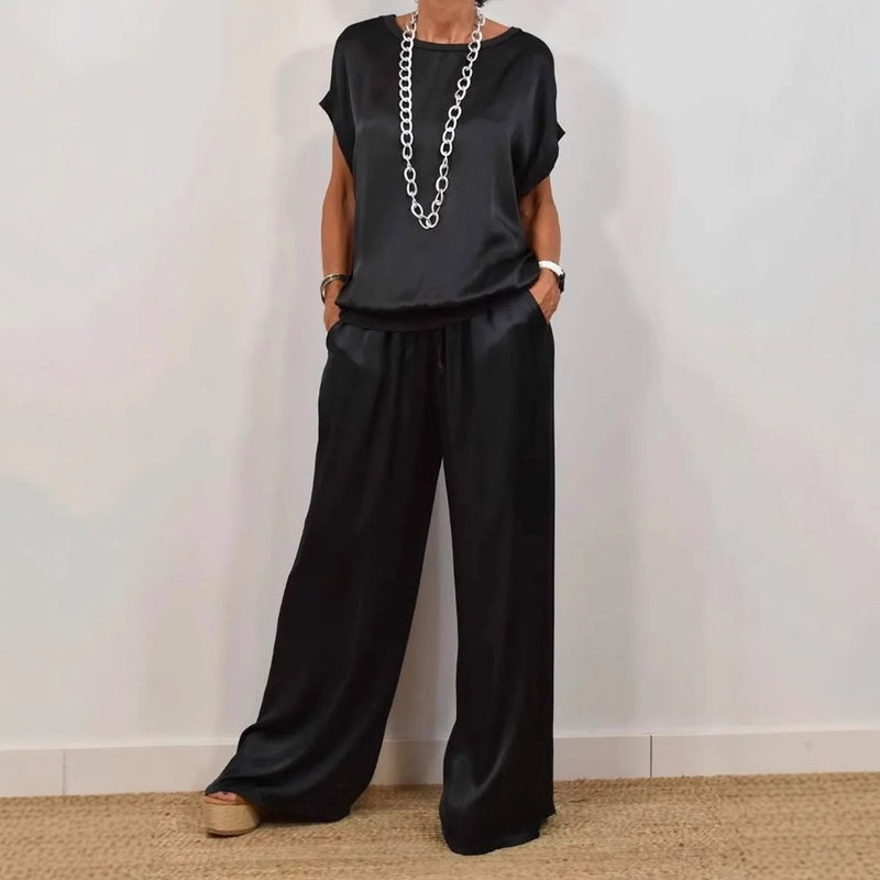 Completo da Donna a Due Pezzi con Camicia a Maniche Lunghe Ampie e Pantaloni a Gamba Larga