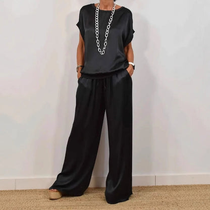 Completo da Donna a Due Pezzi con Camicia a Maniche Lunghe Ampie e Pantaloni a Gamba Larga