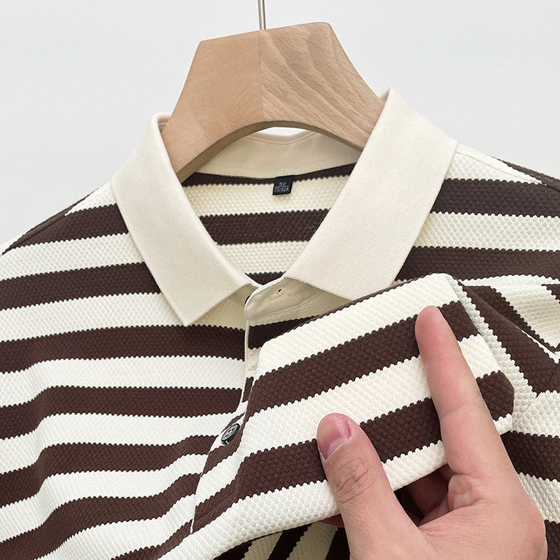 Herre T-shirt med Striber, Korte Ærmer og Rund Hals