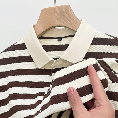 Herre T-shirt med Striber, Korte Ærmer og Rund Hals