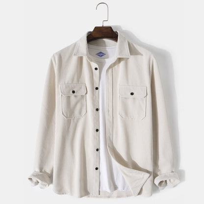 Camicia da Uomo a Maniche Lunghe in Velluto a Coste con Dettaglio Bottoni