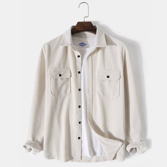 Camicia da Uomo a Maniche Lunghe in Velluto a Coste con Dettaglio Bottoni