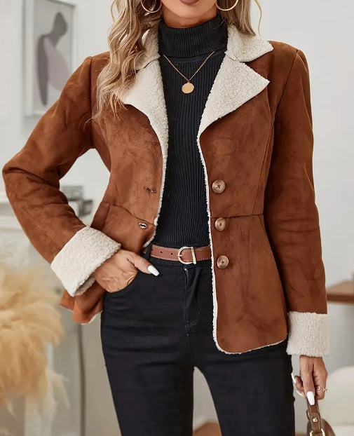 Chaqueta de Invierno para Mujer con Pelo, Solapa y Bolsillos
