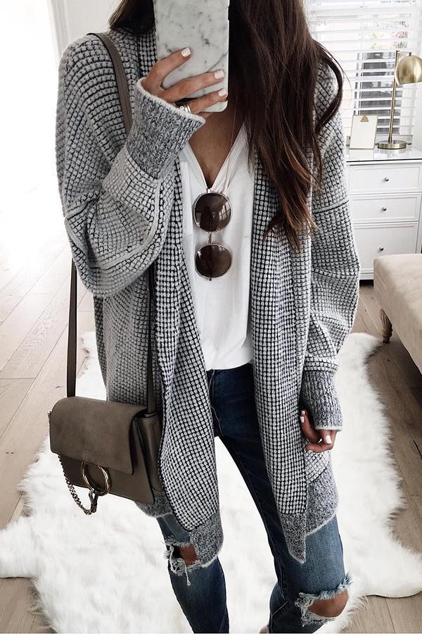 Cardigan da Donna a Maniche Lunghe con Trama a Nido d’Ape
