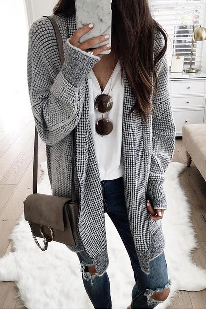 Cardigan da Donna a Maniche Lunghe con Trama a Nido d’Ape
