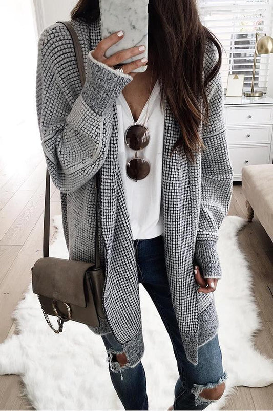 Cardigan da Donna a Maniche Lunghe con Trama a Nido d’Ape