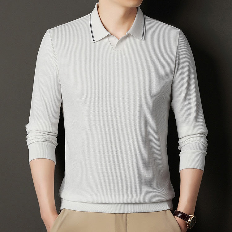 Herre langærmet T-shirt med lodrette striber og asymmetrisk kant