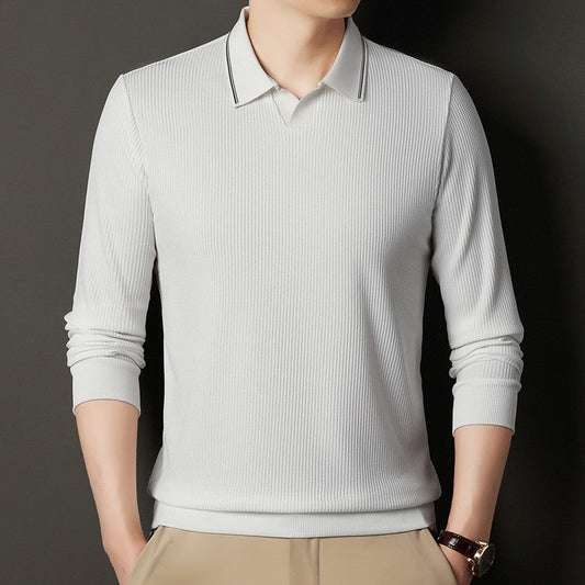 T-Shirt Uomo a Maniche Lunghe con Righe Verticali e Orlo Asimmetrico