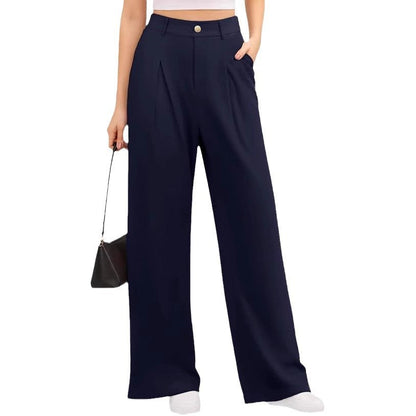 High-Waisted Women's Pants in Stretch Fabric with Wide Leg