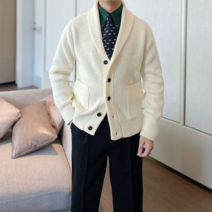 Cardigan de Hombre Otoñal con Cuello en V y Mangas Largas