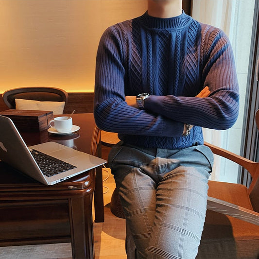 Maglione Autunnale da Uomo a Mezzo Collo Alto Slim Fit Maglia Grossa