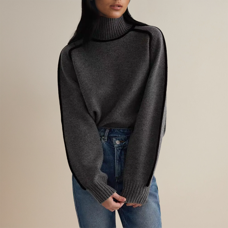 Maglione a Collo Alto a Righe da Donna Slim Fit
