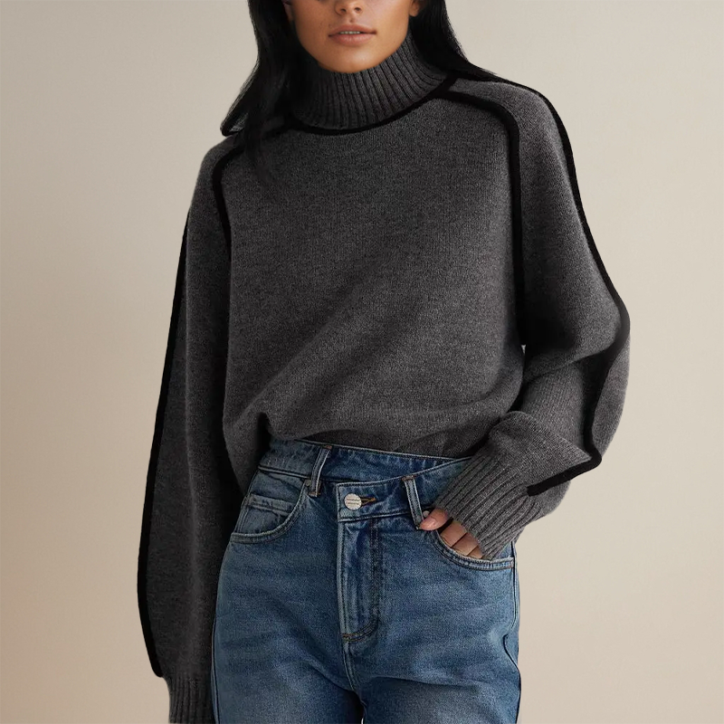 Maglione a Collo Alto a Righe da Donna Slim Fit