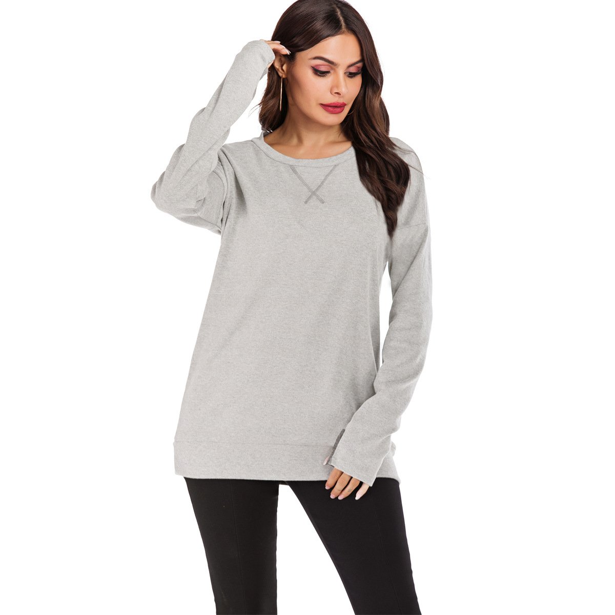 Maglione Pullover Donna a Maniche Lunghe con Scollo Rotondo, Vestibilità Ampia e Colore Tinta Unita