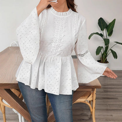 Plus Size Women's Long Sleeve Shirt with Bell Sleeves