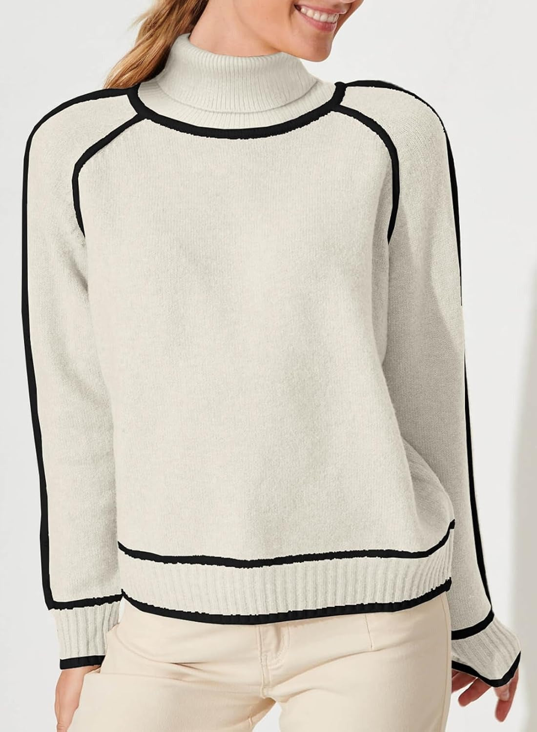 Maglione Pullover da Donna a Collo Alto in Tinta Unita con Maniche Lunghe