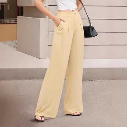 High-Waisted Women's Pants in Stretch Fabric with Wide Leg