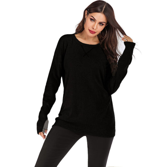 Maglione Pullover Donna a Maniche Lunghe con Scollo Rotondo, Vestibilità Ampia e Colore Tinta Unita