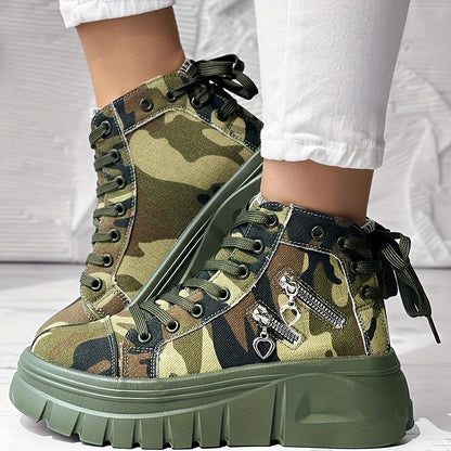 Damesneakers med plateau og chunky sål med sidelommer med lynlåsdetaljer