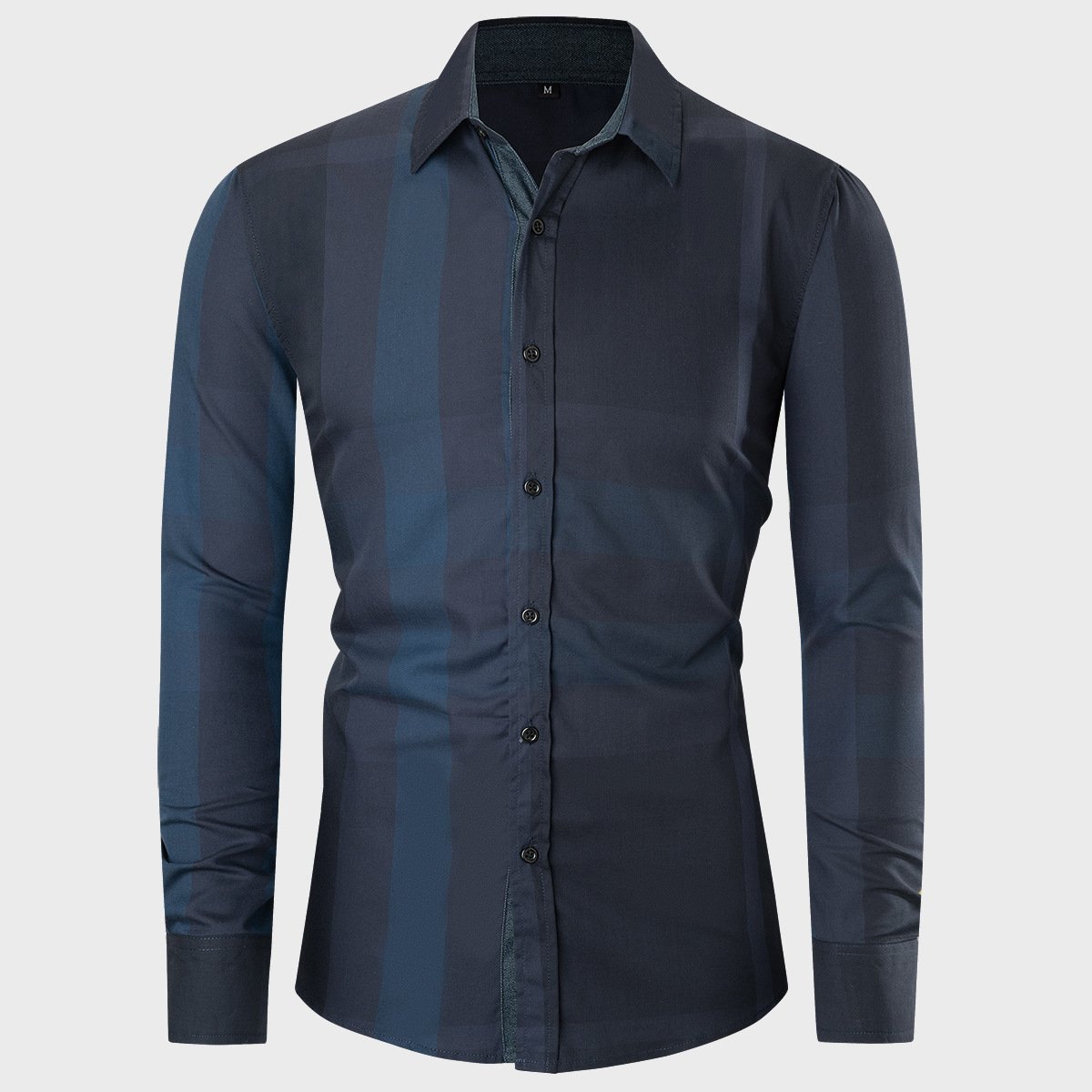 Camisa cárdigan de hombre de manga larga con motivo escocés y bloques de color