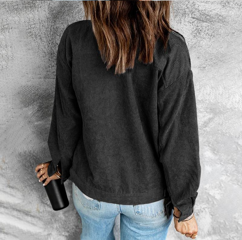 Giacca Camicia Donna in Velluto a Coste con Chiusura Monopetto a Bottoni e Maniche Lunghe